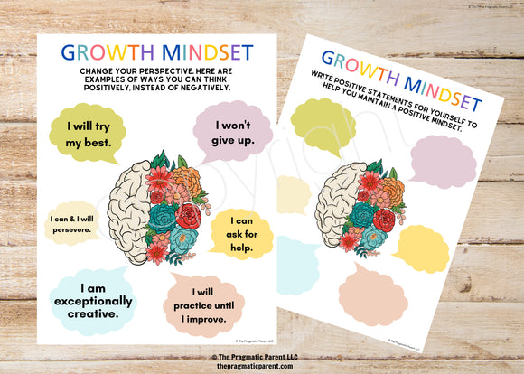 Growth Mindset Printable Posters & Worksheet Set